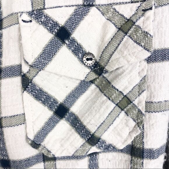 CURRENT/ELLIOTT | Plaid Button Front Shirt Cream Long Sleeve Women’s Size Small - Picture 8 of 11